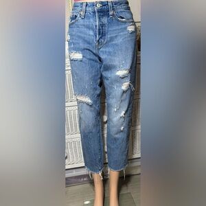 Levi’s Premium Destructed Jeans High Rise Straight Legs all Cotton  Blue Size 27